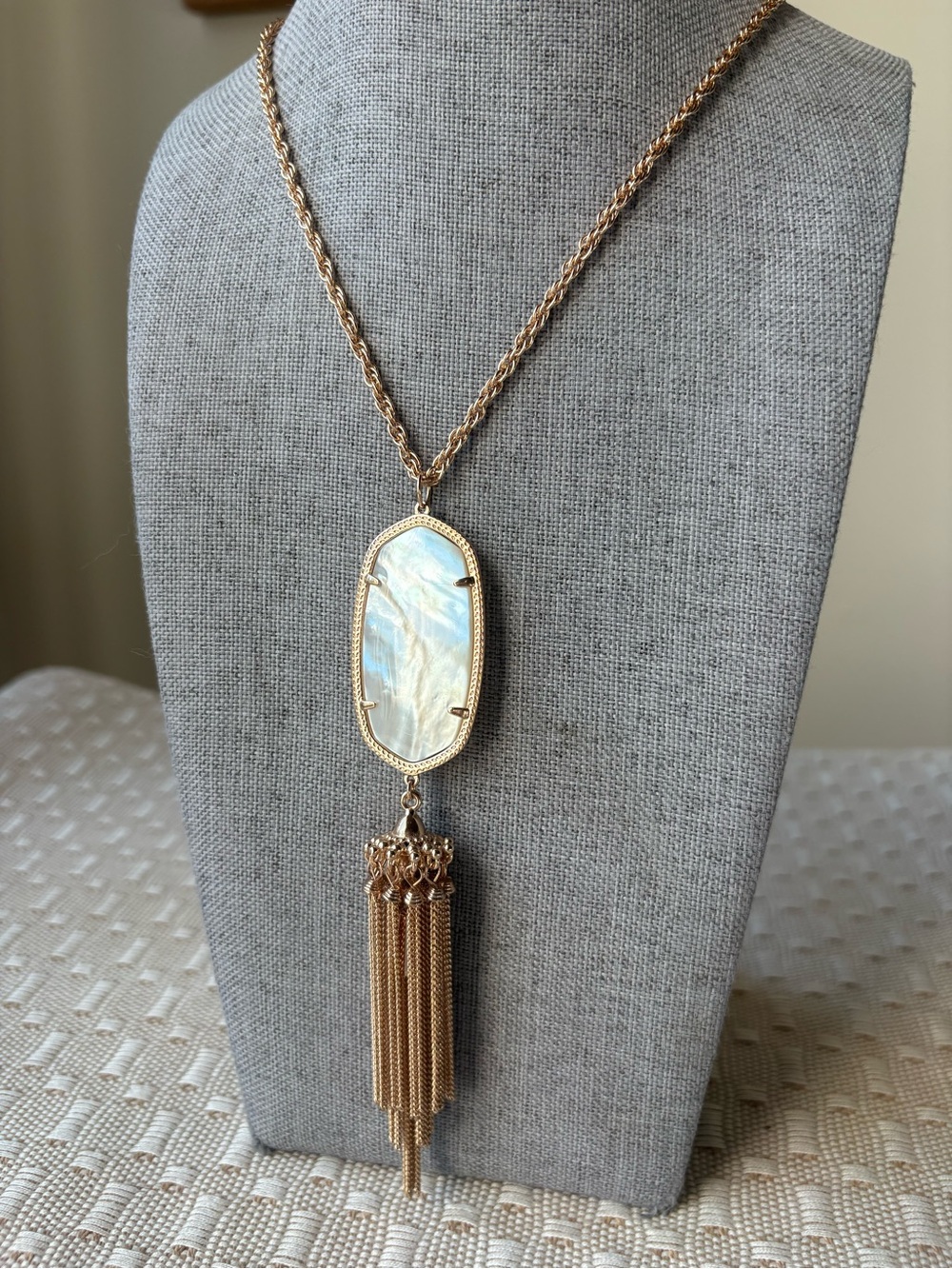 Kendra Scott Rayne Gold Color Necklace White Mother of Pearl Tassel Boho
